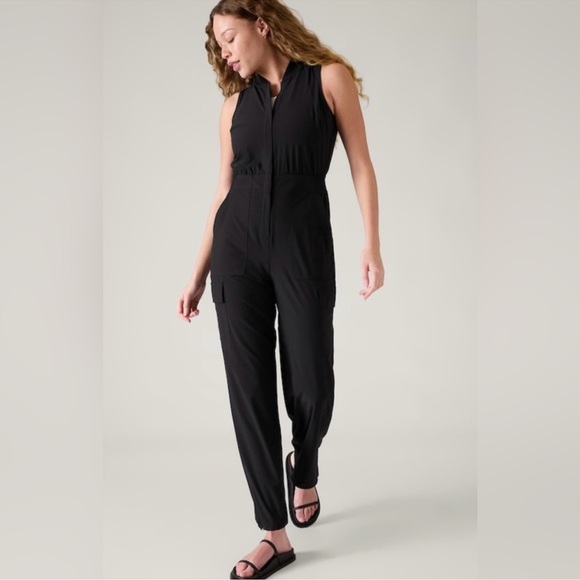 Athleta Brooklyn Black Utility Wide Leg Jogger Lounge Casual Dressy Jumpsuit New - Picture 2 of 16